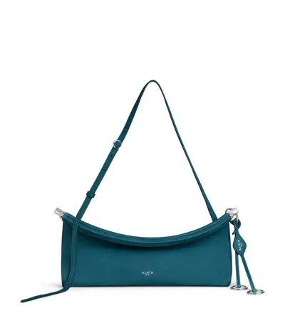 Alaïa Small Nubuck Le Click East West Shoulder Bag In Green