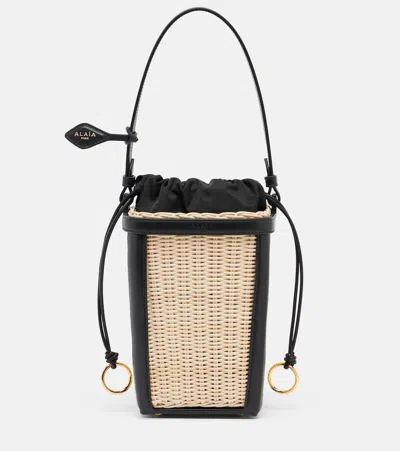 Alaïa Small Wicker And Leather Bucket Bag In Brown