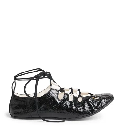 Alaïa Snakeskin Lace-up Ballet Flats In Black