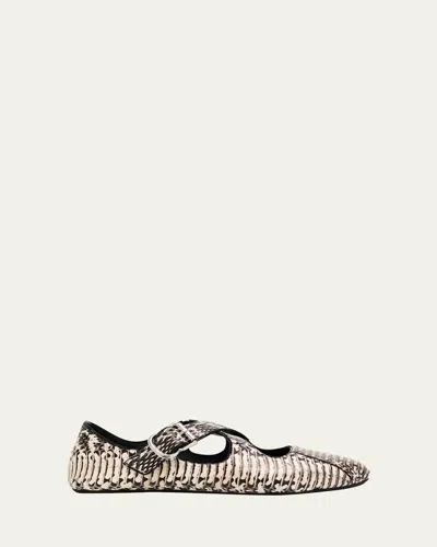 Alaïa Snakeskin Leather Pattern Cross Ballerina Flats