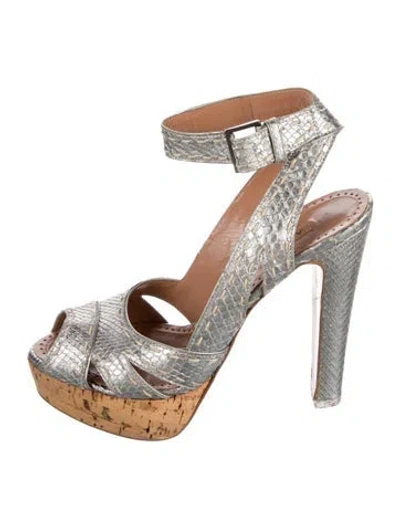 Pre-owned Alaïa Snakeskin Slingback Sandals In Silver