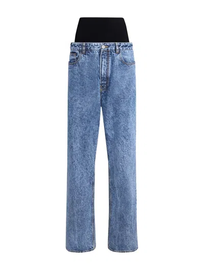 Alaïa Snow Denim Jeans With Knit Band In Blue