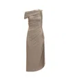 Alaïa Asymmetric Ruched Off-shoulder Midi Dress In Grey