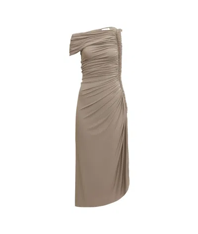 Alaïa Asymmetric Ruched Off-shoulder Midi Dress In Grey
