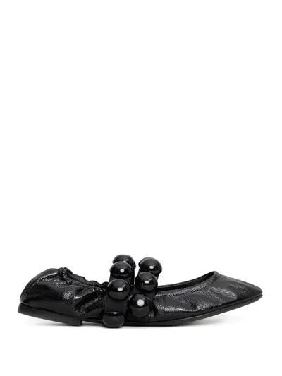 Alaïa Embellished Crinkled-leather Ballet Flats In Black