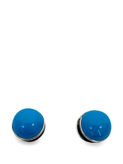 Pre-owned Alaïa Sphere Enamel Earrings In Silver