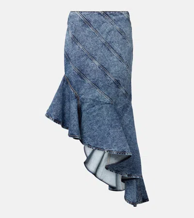 Alaïa Womens Bleu Neige Spiral Asymmetric Denim-blend Maxi Skirt In Blue