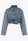 Alaïa Cropped Denim Jacket With Classic Collar In Blue