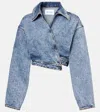 Alaïa Wrap Denim Cropped Asymmetric Jacket In Blue