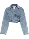 Alaïa Wrap Denim Cropped Asymmetric Jacket In Blue