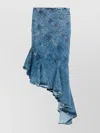 Alaïa Spiral Design Denim Midi Skirt With Hem In Blue
