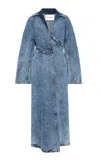 Alaïa Womens Spiral Two-slip-pockets Denim-blend Trench Coat Bleu Neige In Blue