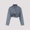 Alaïa Cropped Denim Jacket With Classic Collar In Bleu Neige