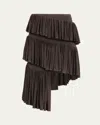 Alaïa Spiral Ruffle Asymmetric Midi Skirt In Chocolat