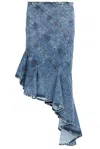 Alaïa Spiral Design Denim Midi Skirt With Hem In Blue
