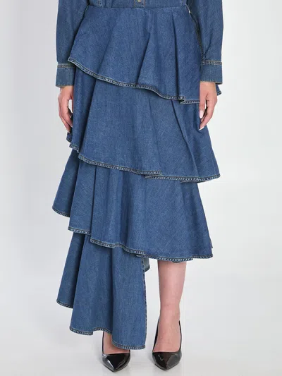 Alaïa Alaia Spiral Skirt In Denim