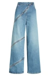 Alaïa Womens Bleu Vintage Spiral Zip-fastening Wide-leg High-rise Denim-blend Jeans In Bleu Vintage