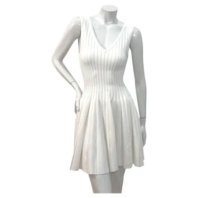 Pre-owned Alaïa Spring/summer 2019 White Ribbed Knit Fit & Flare Skater Dress