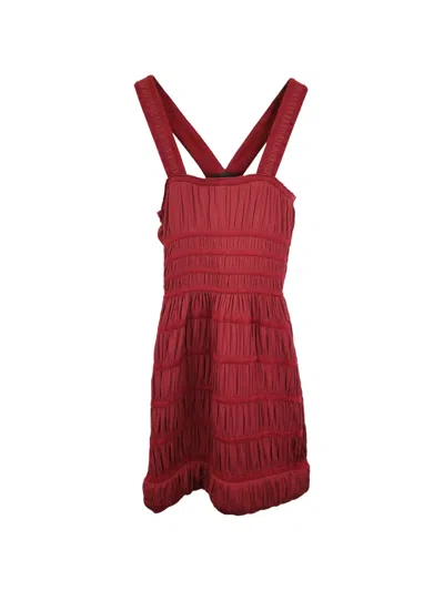 Pre-owned Alaïa Square-neck Smocked Dress In Red