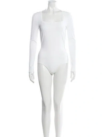 Pre-owned Alaïa Square Neckline Long Sleeve Bodysuit W/ Tags In White