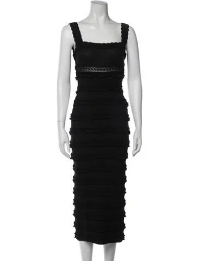 Pre-owned Alaïa Square Neckline Midi Length Dress In Black