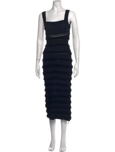 Pre-owned Alaïa Square Neckline Midi Length Dress In Black