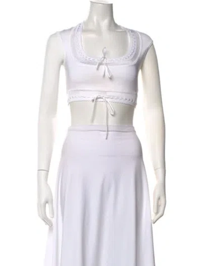 Pre-owned Alaïa Square Neckline Short Sleeve Crop Top In White