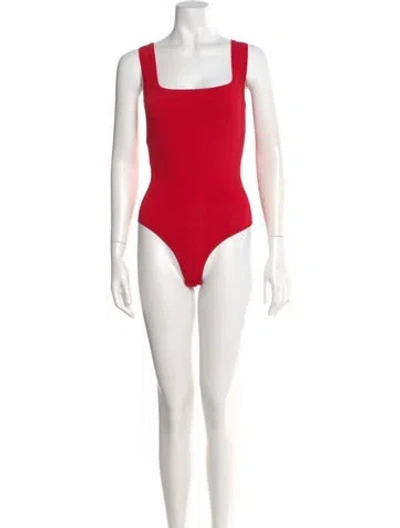 Pre-owned Alaïa Square Neckline Sleeveless Bodysuit In Red