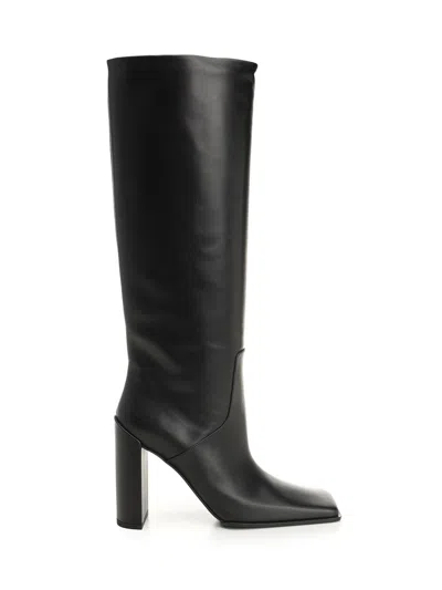 ALAÏA SQUARE TOE LEATHER BOOTS BLACK