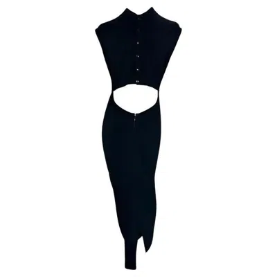 Pre-owned Alaïa S/s 1989 Azzedine  Runway Black Cutout Collar Knit Bodycon Stretch Dress L
