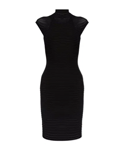 Alaïa Stand-up Collar Dress In Black