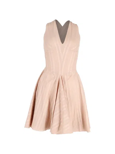 Pre-owned Alaïa Stiped Flared Mini Dress In Neutral