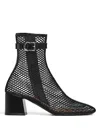 Alaïa Fishnet Patent Leather-trimmed Ankle Boots In Black
