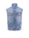Alaïa Womens Alaia High-neck Faded-wash Regular-fit Denim-blend Vest In Blue