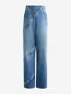 Alaïa Womens Bleu Vintage Spiral Zip-fastening Wide-leg High-rise Denim-blend Jeans In Asymmetrical Metal Zipper That Opens All The Way Down The Leg