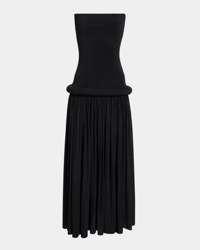 ALAÏA STRAPLESS PLEATED PIPE DROP-WAIST MAXI DRESS