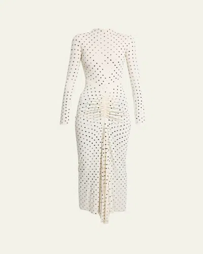 Alaïa Alaia Studded Mini Dress With Gathered Waist And High Neck In White