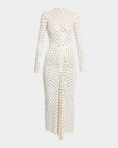 Alaïa Strass Jersey Ruched Midi Dress In Neutral