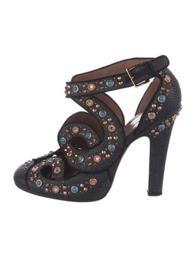 Pre-owned Alaïa Straw Studded Accents Pumps In Blue