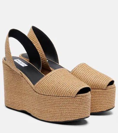Alaïa Straw Wedge Sandals