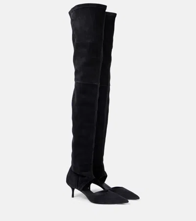 Alaïa Cutout Stretch-suede Over-the-knee Boots In Black