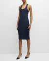 Alaïa Stretch Denim Midi Dress With Open Back In Bleu Denim