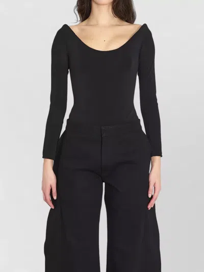 Alaïa Stretch Jersey Bodysuit Asymmetric Neckline In Blue