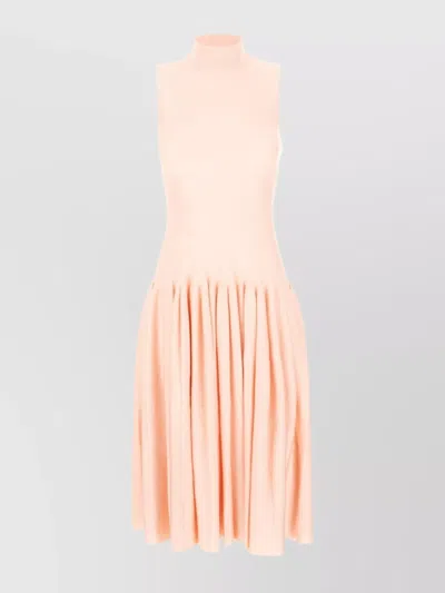 Alaïa Stretch Viscose Blend Dress With High Neck In Glycine