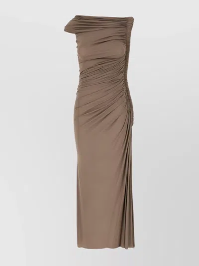 Alaïa Stretch Viscose Dress With Draped One Shoulder In Brown