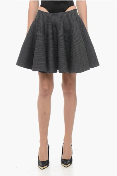 Alaïa Ribbed-knit Wool-blend Miniskirt In Grey