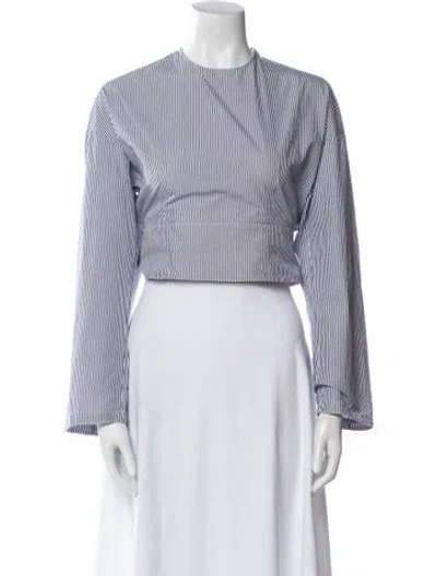 Pre-owned Alaïa Striped Bateau Neckline Crop Top In Blue