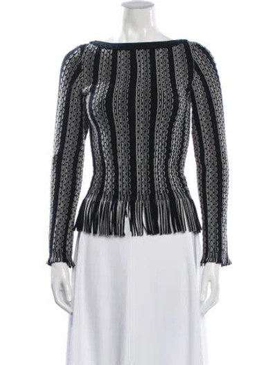 Pre-owned Alaïa Striped Bateau Neckline Sweater In Black