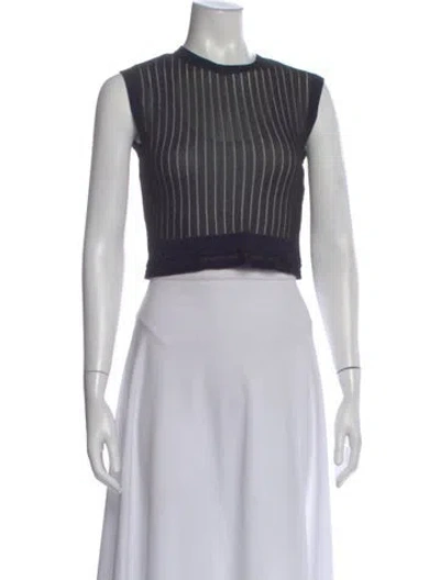 Pre-owned Alaïa Striped Crew Neck Crop Top In Black