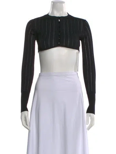 Pre-owned Alaïa Striped Crew Neck Crop Top In Black